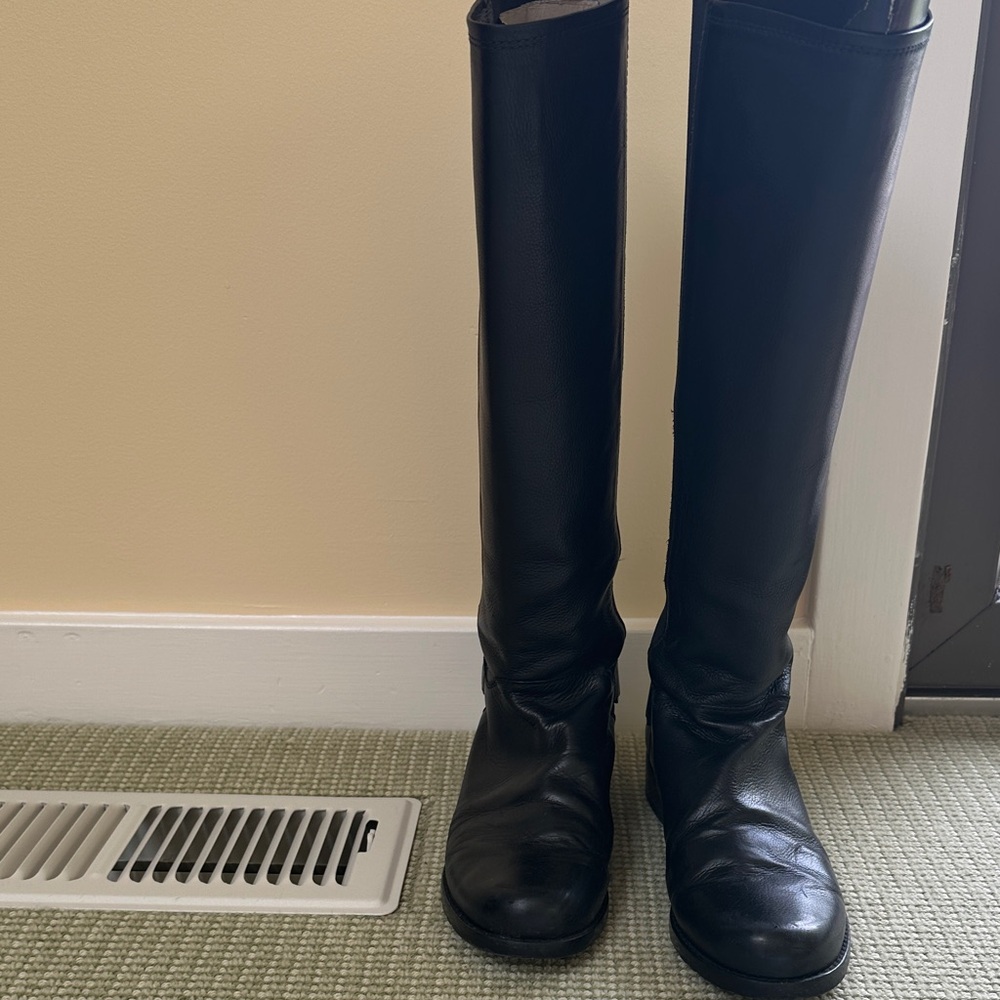 Black Knee-High Leather and fabric Stuart Weitzman Boots